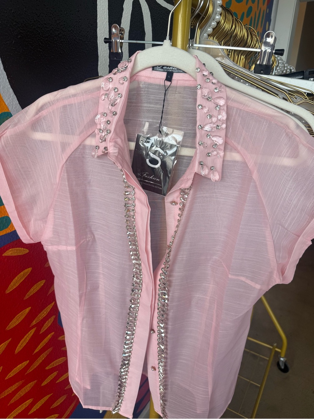 Beulah Pink Sheer Embellished Shirt